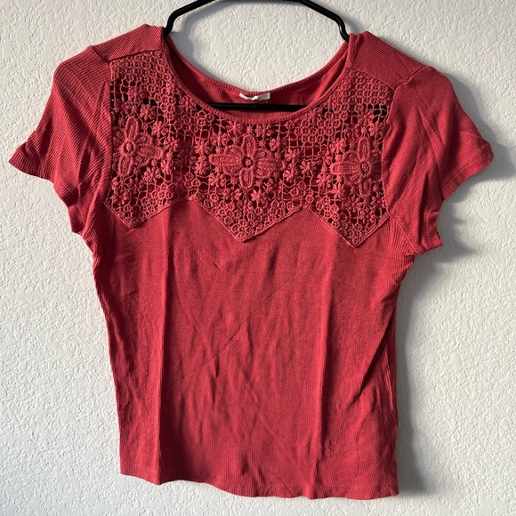 Tops - Cropped Semi-Mesh Floral Coral Tee Size XS